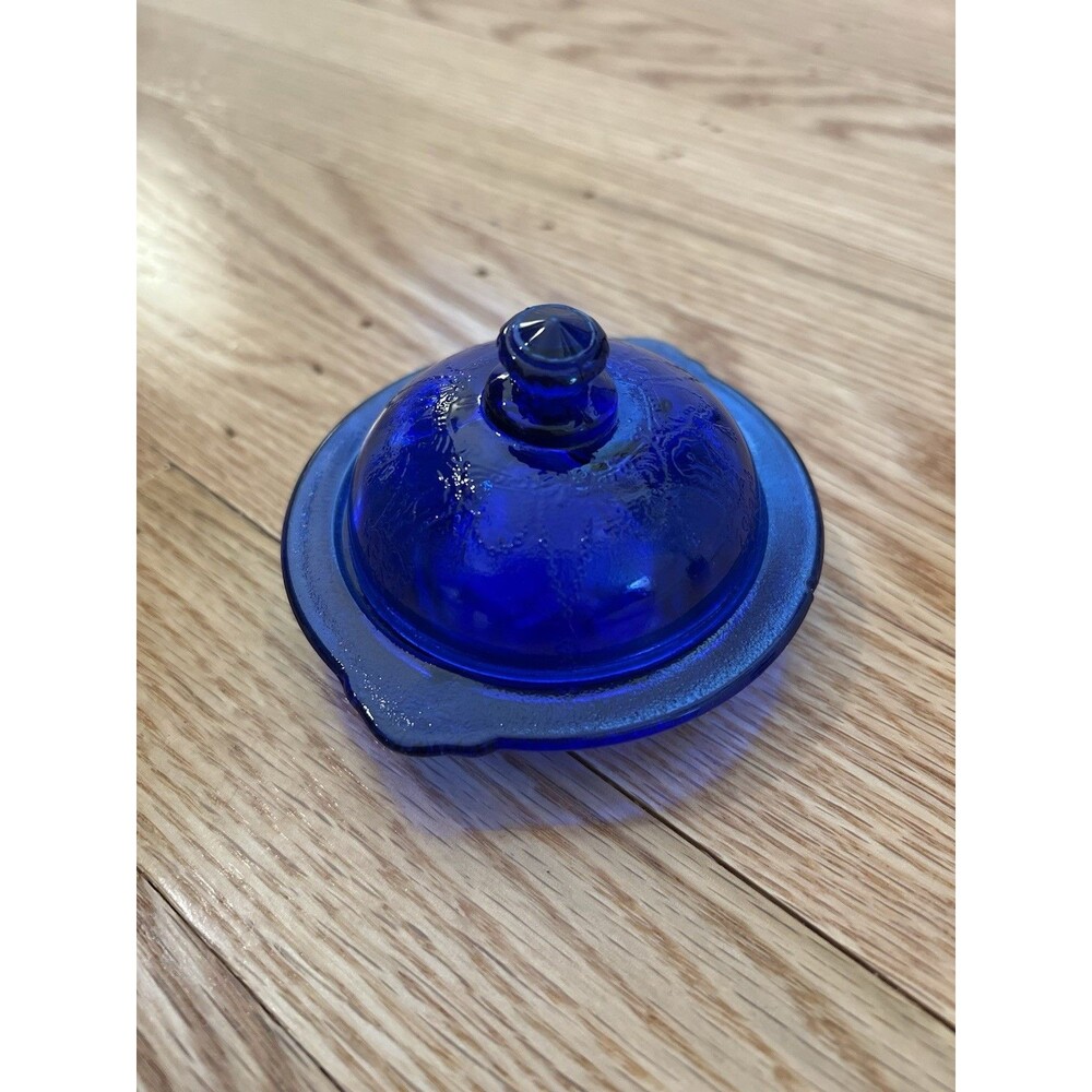 Vintage Mosser Cobalt Blue Butter Pat Dish Mini Jennifer Pattern